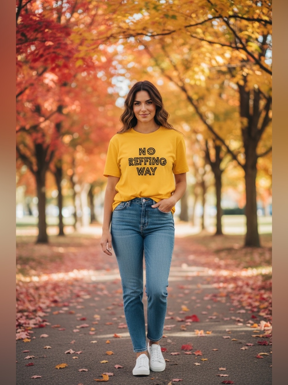 Canvas Yellow 'No Reffing Way' Short Sleeve Tee with N.O. fleur-de-lis symbol